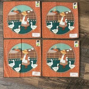Charming NWT Vintage Orange and Green Countryside Goose Fabric Placemats